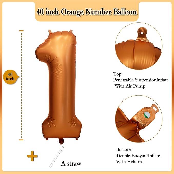 40 inch Orange Number Balloon Giant Foil Helium Balloons for 1st Birthday Party Decorations