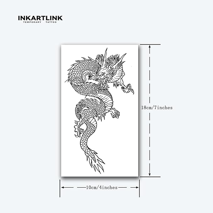 INKARTLINK Tattoo Tech,2 Sheets Extra-Large Semi Permanent Tattoo,Adult Art Design Temporary Tattoos, Lasts 1-2 Weeks, Waterproof, Realistic look, No Adhesive, No reflection (Dargon Design）
