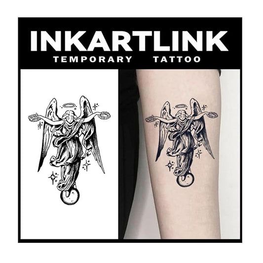INKARTLINK Tattoo Tech, 2 Sheets Large Semi Permanent Tattoo, Adult Art Design Temporary Tattoos, Lasts 1-2 Weeks, Waterproof, Realistic Look, No Adhesive, No Reflection (Redemption Goddess Design)