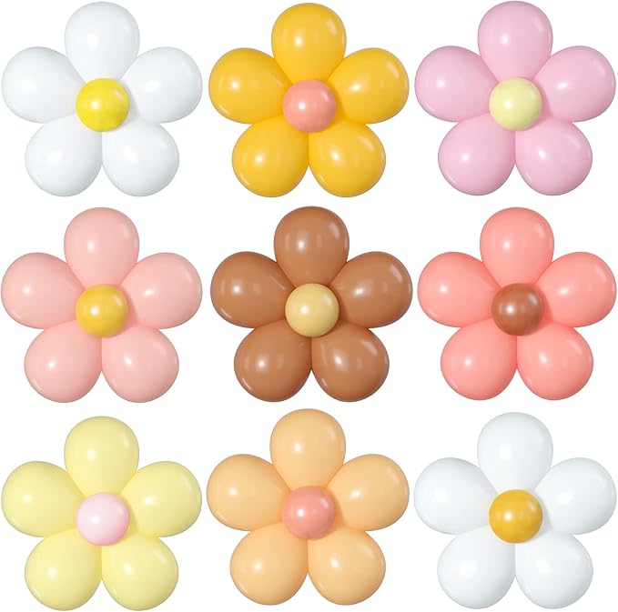 16 Set Daisy Flower Balloons DIY Kit,Multicolor Latex Balloon Flower Balloons Party Decorations for Birthday Baby Shower Wedding Anniversary Groovy Fairy Retro Hippie Theme Decor
