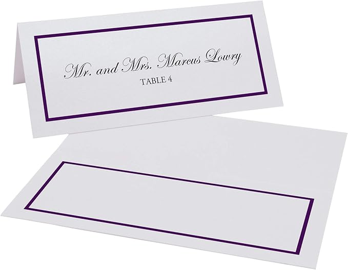 Single Line Border Place Cards, Eggplant (Choose Color), Set of 25, Pre-cut and Scored - Wedding, Party, Dinner, and Special Events - Made in the USA