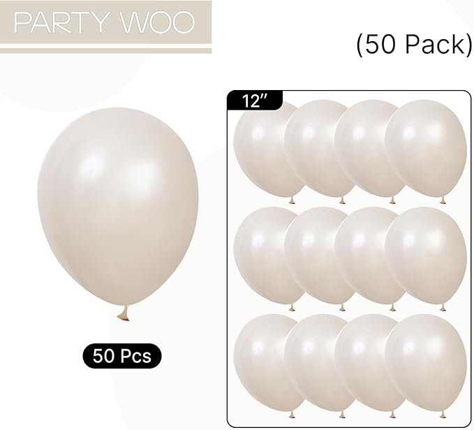 PartyWoo Pearl Beige Balloons 50pcs 12 Inch Off White Sand Cream Ivory Latex Helium Balloons for Graduation Anniversary Engagement Wedding Bridal Baby Shower Birthday Party Decorations White-Z41