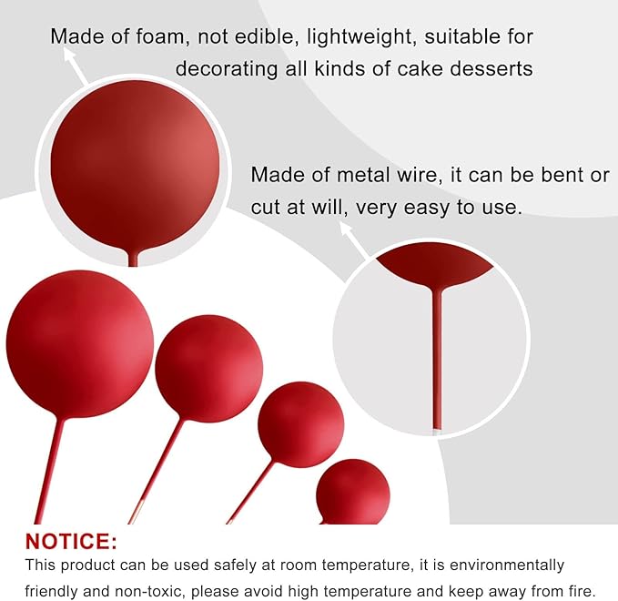 ASTARON 20 Pcs Ball Cake Topper Decorations Mini Balloons Cake Topper Sticks Red Balls Cake Picks Cake Topper Balls for Graduation Birthday Cake Decorations