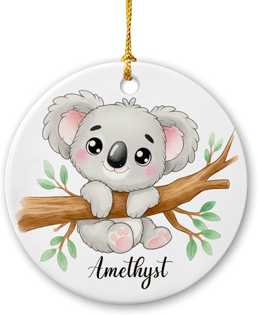 Personalized Name Cartoon Koala Ornament Christmas, Baby Koala Animal Ceramic Ornament, Koalas Xmas Decor Gift for Kids Children Son Daughter, Customized Koalas Keepsake Decoration, Wildlife Gift