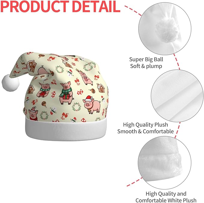Christmas Santa Hat for Adults,Holiday Unisex Xmas Hat for New Year Party Headwear