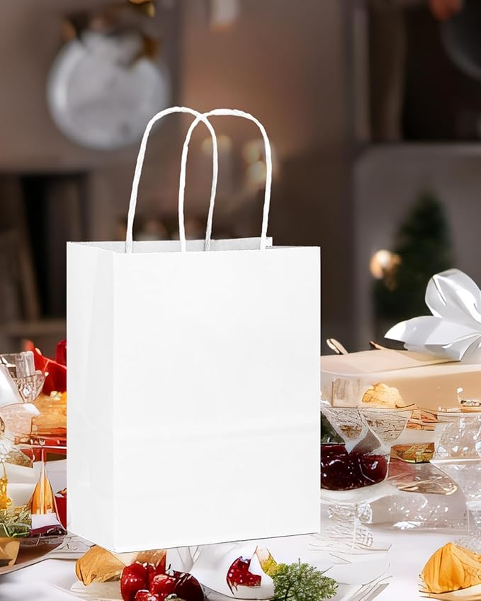 qiqee 30-Packs White Gift Bags with Handles Bulk 13''x5 x10 Large Size Paper Bags Multiple Uses (Large Size)