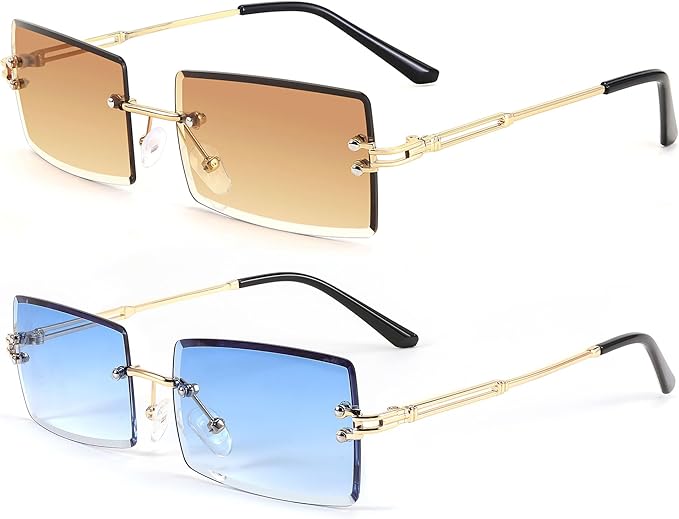 FEISEDY Vintage Rimless Sunglasses Rectangle Frameless Candy Color Glasses Women Men B2642
