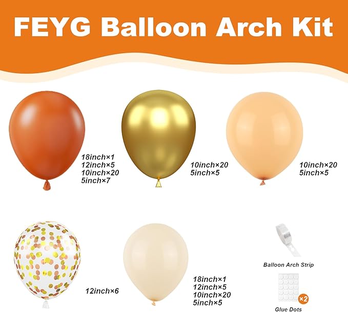 Fall Balloon Arch Kit, Orange balloon arch Thanksgiving Balloon Arch Garland with Sand Gold Burnt Orange Balloons for Birthday Little Pumpkin Wedding Fall Baby Shower Decorations