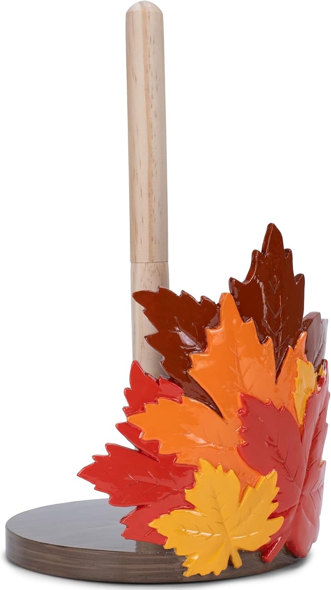 Elanze Designs Fall Leaves 12 inch Resin and Wood Harvest Paper Towel Holder