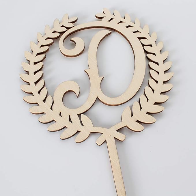 LINGTEER Personalized Inital Letter D Wooden Cake Topper Perfect for Birthday Rustic Wedding Anniversary Party Keepsake Decoration