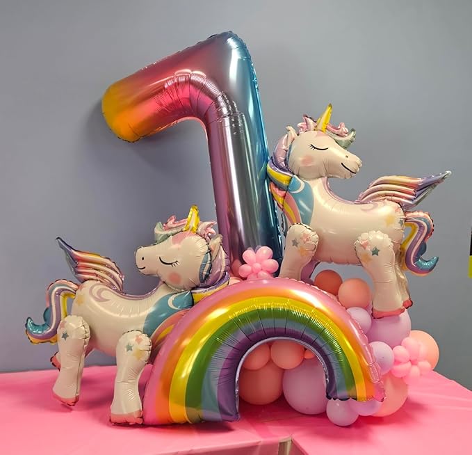 Smlpuame 40 Inch Number Balloons 0-9 Rainbow Gradient Large Number 7 Balloons, Digital Balloons for Birthday Party Celebration Decorations, Helium Foil Number Balloons for Wedding Anniversary