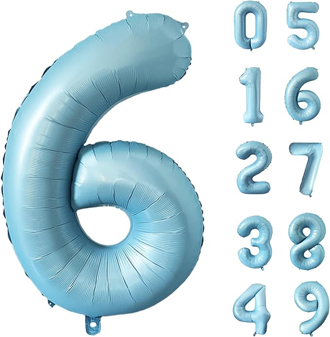 40 Inch Matte Blue 6 Number Balloons Light Blue Number 6 Foil Balloon Mylar Helium Balloon for Birthday Party Decoration Wedding Anniversary Supplies (Number 6)