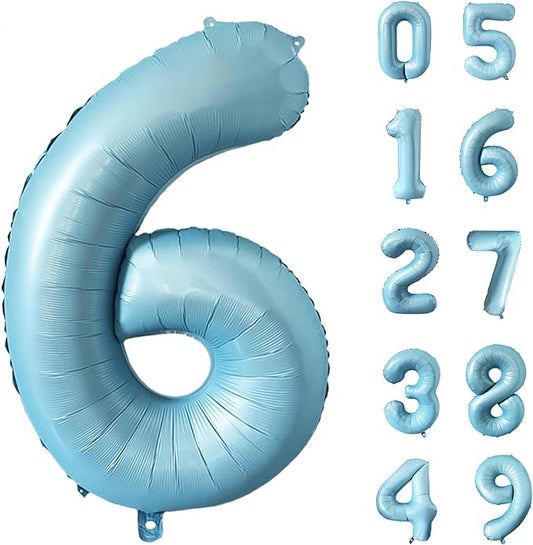 40 Inch Matte Blue 6 Number Balloons Light Blue Number 6 Foil Balloon Mylar Helium Balloon for Birthday Party Decoration Wedding Anniversary Supplies (Number 6)