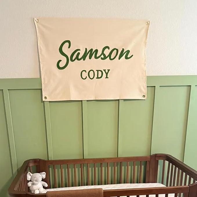 Personalized Hand Embroidered Baby Name Banner, Custom Name Canvas Nursery Sign for Kids Room Bedroom, Customized Nursery Sign Decor for Boys & Girls, Baby Shower Birthday Party Gift