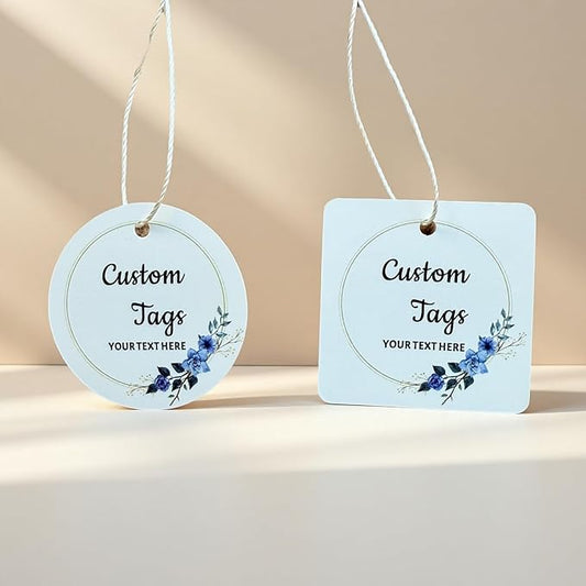 Personalized Gift Tags, Square Round Paper Thank You Tag for Wedding Baptism Birthday Favors, Custom Hang Tags with Your Text and String (Design4)