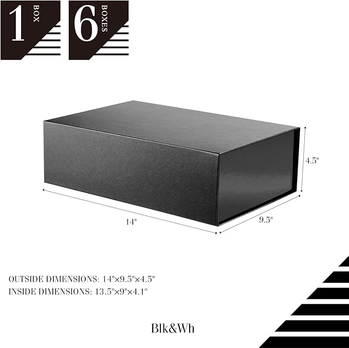 BLK&WH Collapsible Groomsman Box, 13.5x9x4.1 Inches, Black Lid Gift Packaging with Grass Texture