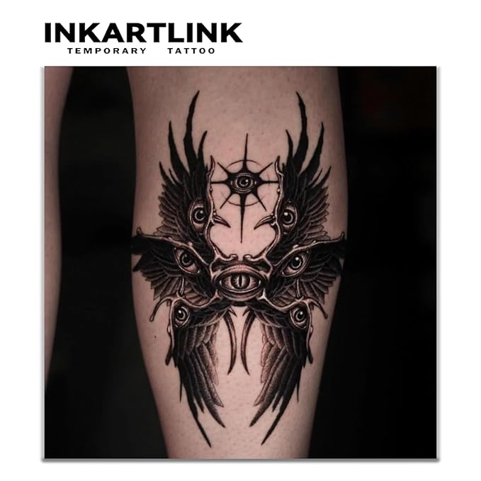 INKARTLINK Tattoo Tech, 2 Sheets Medium Semi Permanent Tattoo, Adult Art Design Temporary Tattoos, Lasts 1-2 Weeks, Waterproof, Realistic Look, No Adhesive, No Reflection (Six-Winged Angel Design)