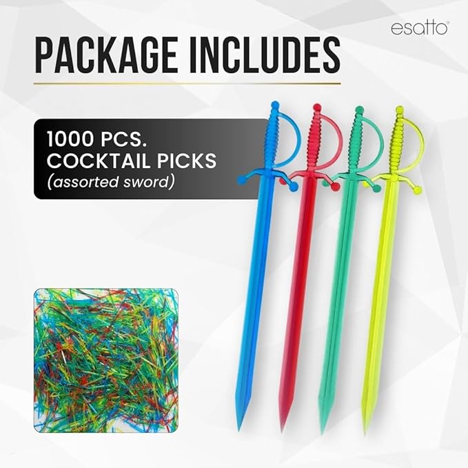 1000 Pcs Cocktail Picks Sword 7.62cm (3") - Sleek, Stylish Garnish for Cocktails, Perfect Plastic Toothpicks for Appetizers & Drinks, Versatile Fancy Skewers Food Pick for Charcuterie Parties