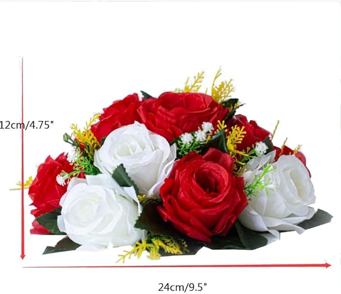 Artificial Flowers, 6 Pcs Flower Ball Arrangement Bouquets 15 Heads Plastic Roses with Base, Perfect for Wedding Party Valentines Table Decoration, Home Décor, Wedding Centerpieces (red White)