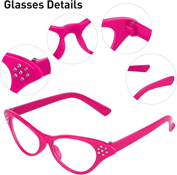 Aneco 6 Pack 50s Set Chiffon Scarf Cat Eye Glasses Bandana Tie Headband Earrings