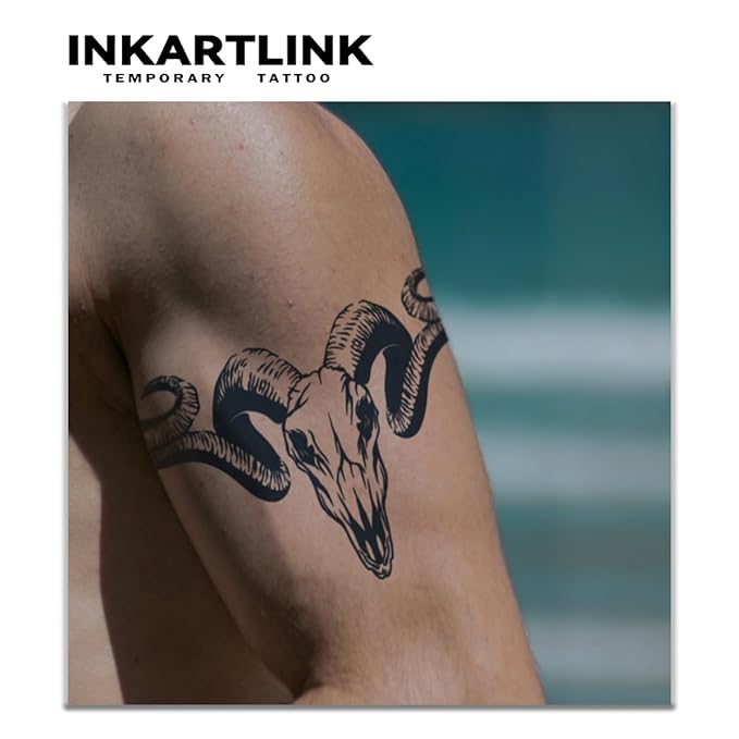 INKARTLINK Tattoo Tech, 2 Sheets Large Semi Permanent Tattoo, Adult Art Design Temporary Tattoos, Lasts 1-2 Weeks, Waterproof, Realistic Look, No Adhesive, No Reflection (Evil Sheep Design)