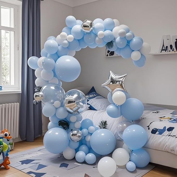 Pastel Blue Balloons 145pcs Different Sizes 18 12 10 5 Inches Baby Blue Light Blue Balloon Garland Arch for Birthday Baby Shower Wedding Anniversary Graduation Party Decorations