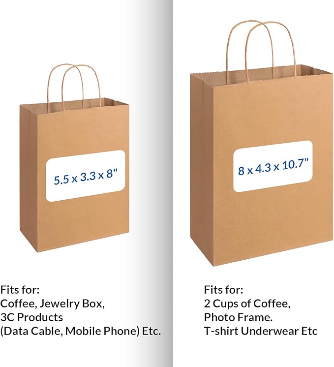 SUNEE Gift Bags with Handles 8x4.3x10.7, 100 Pcs Paper Gift Bags Medium Size Bulk, Pastel Color for Wedding, Birthday, Party Supplies and Celebrations