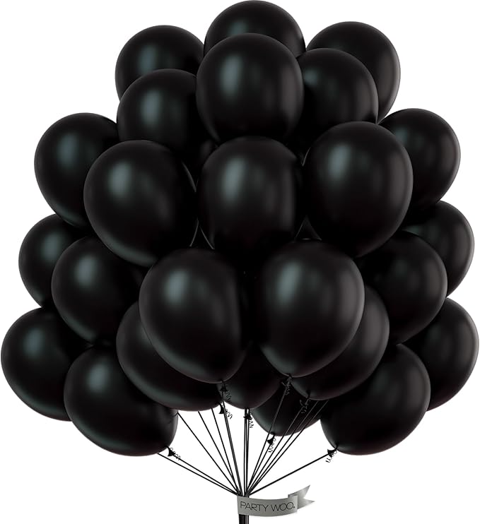 PartyWoo Black Balloons 50 pcs 12 Inch Latex Helium Matte Black Balloons for Baby Shower Birthday Graduation Casino Race Car Anniversary Retirement Pirate Gaming Theme Party Decorations Black-Y18