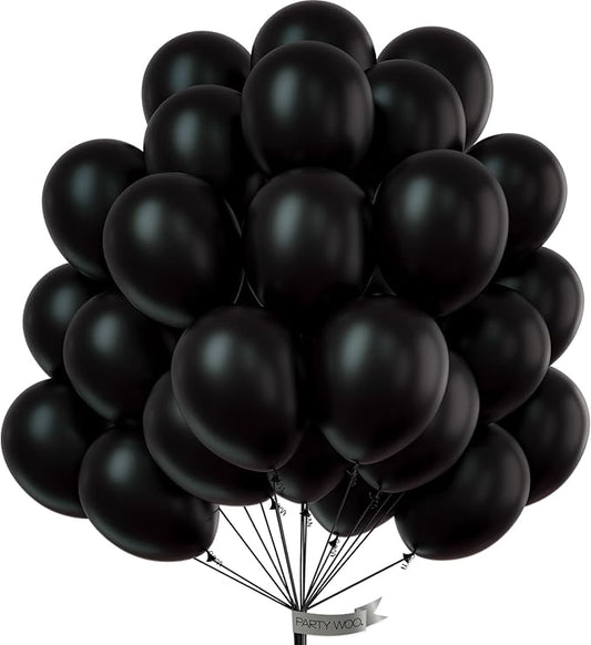 PartyWoo Black Balloons 50 pcs 12 Inch Latex Helium Matte Black Balloons for Baby Shower Birthday Graduation Casino Race Car Anniversary Retirement Pirate Gaming Theme Party Decorations Black-Y18