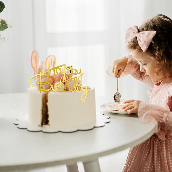 10 PCS Gold Birthday Cake Topper Mirror Acrylic Happy Birthday Cake Toppers Double-Sided Dessert Decorations for Girls Women's Party Supplies Cake Charm Supplies for Birthday Party