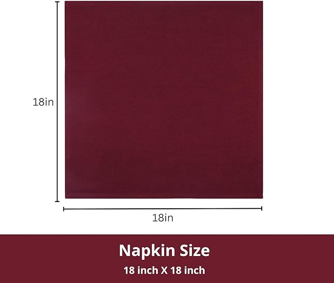 PurpleEssences Set of 6 Cloth Dinner Napkins 100% Cotton 18x18 Inch - Soft Durable Washable - Ideal for Farmhouse Party Christmas Holiday Winter - Perfect Everyday Use Table Linen - Burgundy