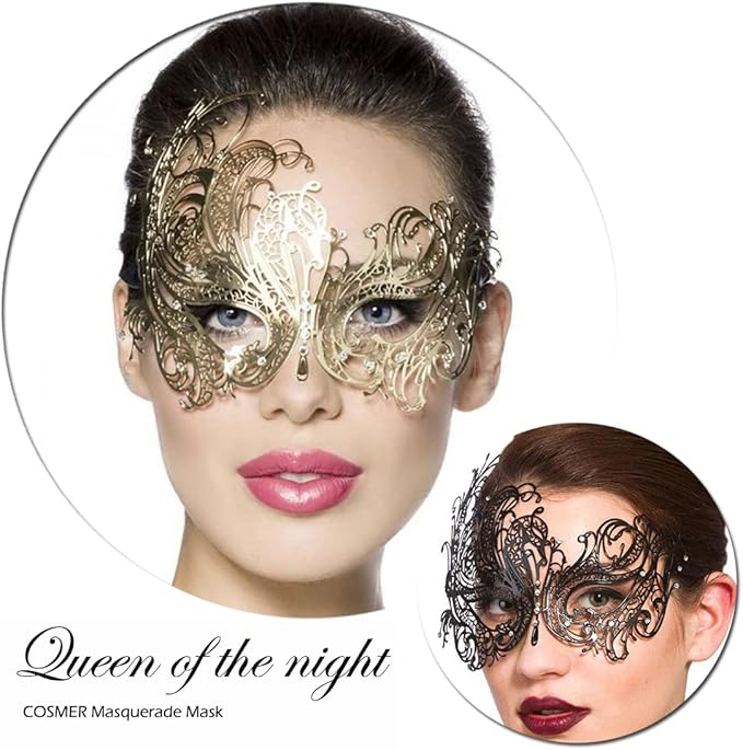 Masquerade Mask for Women Shiny Laser Cut Metal Rhinestone Mask Party Porm Ball Mask