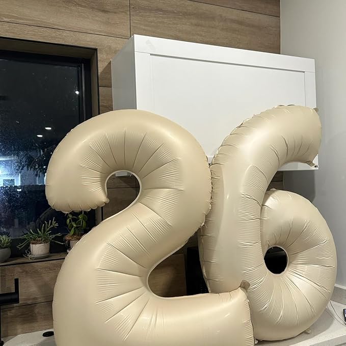 Smlpuame 40 Inch Beige Number 9 Balloons for 9th Birthday Decorations Boys Girl, Giant Self-Sealing Cream Foil Number 0-10 White Sand Balloon for Women Men Party Anniversary Baby Shower Supplies