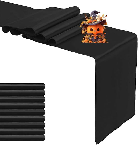 10 Pack Satin Table Runner Black 12 x 108 Inch Long,Satin Silk Table Runner for Wedding,Birthday Party and Banquet(Black,10 Pack)
