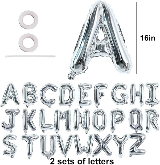 TONIFUL 52 Pieces 16 Inch Silver Letter A-Z Balloons,Custom Phrase Mylar Foil Alphabet Letter DIY Personalized Phrase Banner for Birthday Anniversary Celebration Graduation Party Supplies Decoration