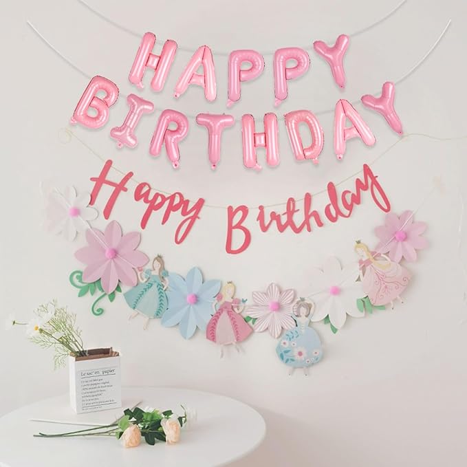 75pcs 16" Happy Birthday Balloon Banner, Pink Balloons Letters, Personalized Mylar Foil Birthday Decorations includes 2 Sets A- Z, 1 set Number 0-9 "HAPPY BIRTHDAY" letters