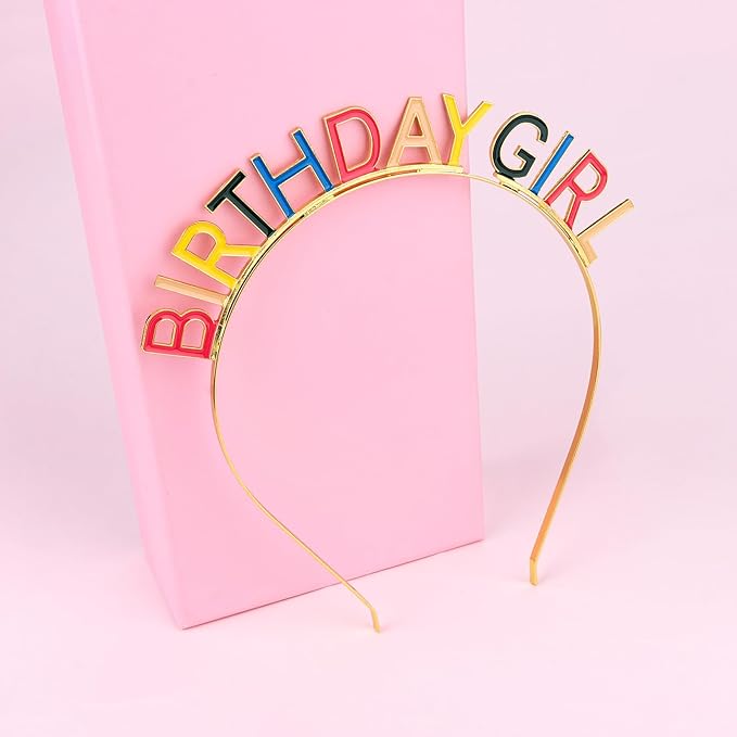 Jaciya Birthday Girl Headband - Gold Tiara with Rainbow Letters for Women Girls Party Accessories Metal Headband