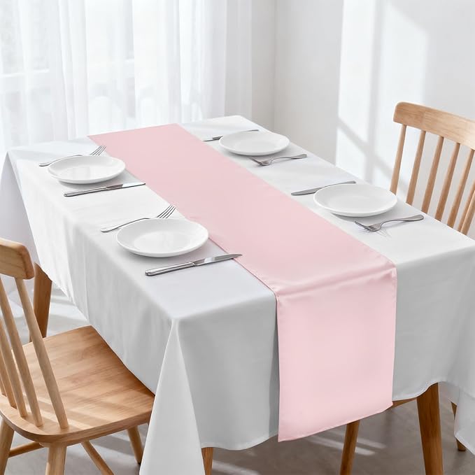 10 Pack Satin Table Runner 12 x 108 Inch Long,Satin Silk Table Runner for Wedding,Birthday Party and Banquet Decoration,Rose Gold