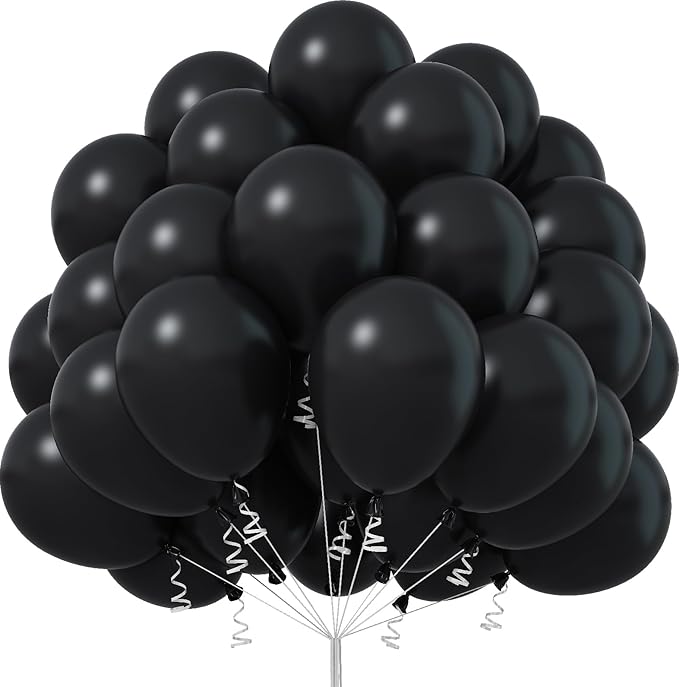 Black Balloons - 12 Inch, 50pcs Matte Black Latex Balloons for Arch, Birthday, Wedding, Baby Shower, Halloween, Graduation Parties
