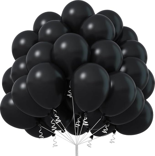Black Balloons - 12 Inch, 50pcs Matte Black Latex Balloons for Arch, Birthday, Wedding, Baby Shower, Halloween, Graduation Parties