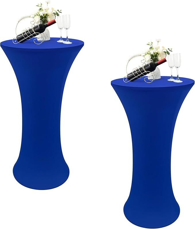 2PCS 24x43 Inch Round Fitted Cocktail Table Cover Royal Blue Spandex Cocktail Table Cloth Highboy Fitted Tablecloth High Top Table Cloths for Party Pub Banquet Bistro