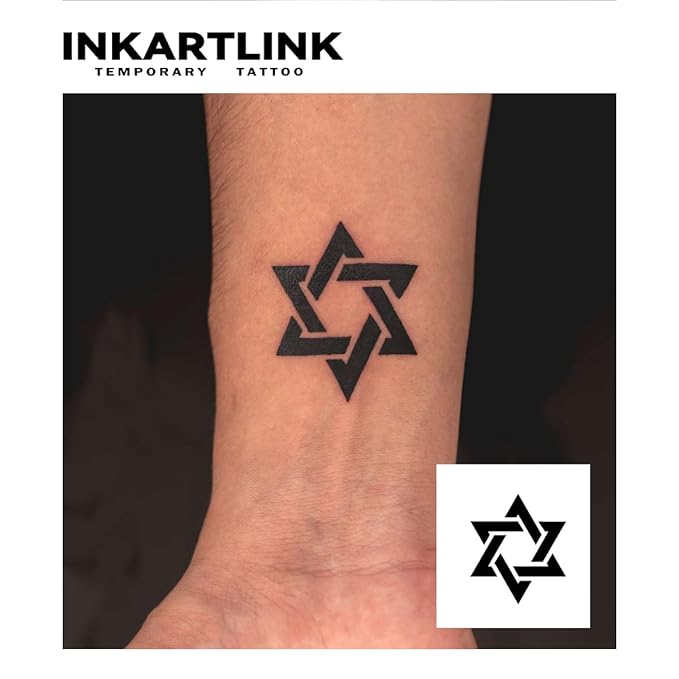 INKARTLINK Temporary Tattoos, 3 Sheets Small Semi Permanent Tattoo Adult Art Design Waterproof Temp Tattoo Party Favors Realistic Look, No Adhesive, No Reflection, Lasts 1-2 Weeks (Six Poinnted Star)