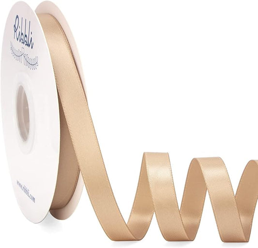 Ribbli Champagne Gold Satin Ribbon Double Faced Satin 1/2 inch x Continuous 50 Yards-Champagne Ribbon for Gift Wrapping Crafts Wedding Decoration Bows Bouquet Floral Arrangement