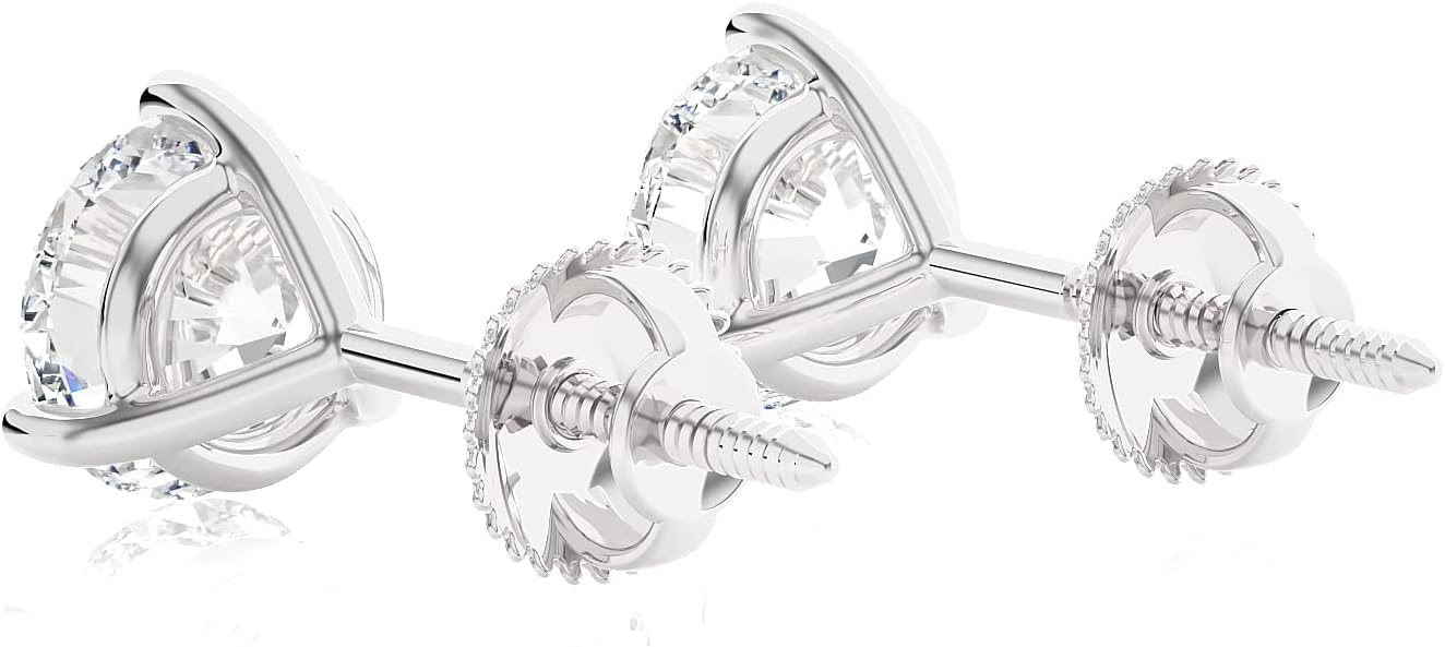 1/4 to 2 Carat Natural or Lab Grown Diamond Round Stud Earrings for Women in 14k White Gold (D-E to L-M, VVS1-VVS2 to SI2-I1, cttw) 3-Prong Martini Screw Back by Privosa Fine Jewelry