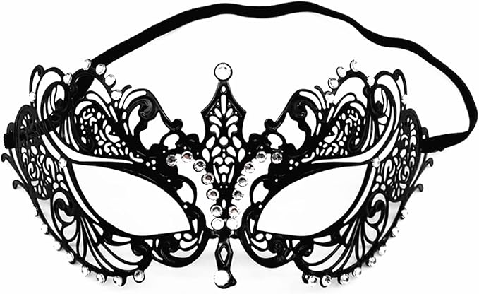 JOYFISCO Masquerade Mask for Women Metal Mask Shiny Rhinestone Venetian Party Prom Ball Bar Halloween Costume Accessory