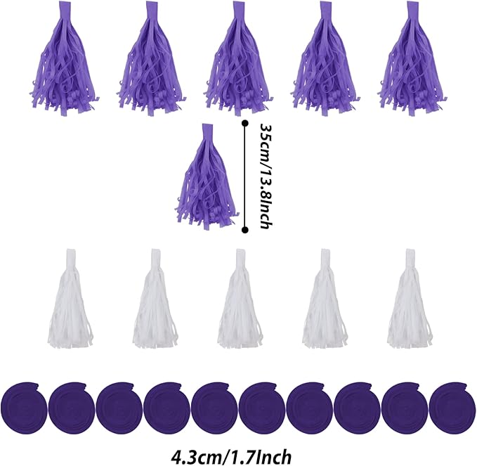 ZERODECO Party Decorations, 41 Pcs Purple Papar Fans Pompoms Garlands String Tissue Paper Tassel for Fiesta Home Bridal Baby Shower Wedding Boy Girl Birthday Party