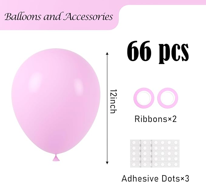 Pink Balloons, 66pack 12inch Pink Latex Party Balloons for Wedding, Birthday, Graduation, Bridal Shower, Valentine's Day, Baby Shower, Gender Reveal, Anniversary Party Decorations