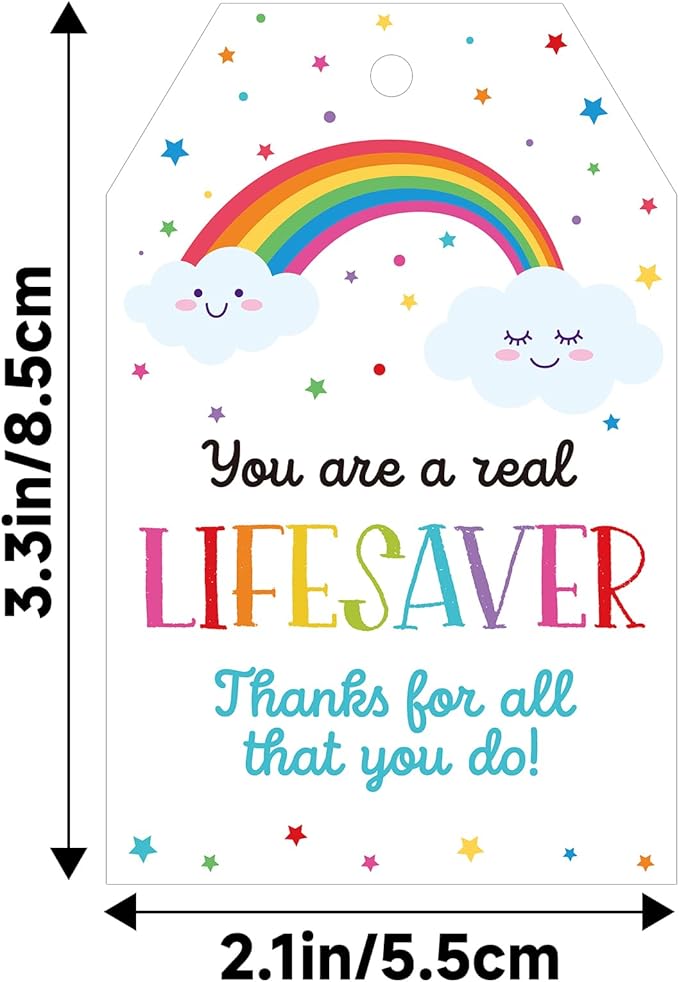 G2PLUS Thank You Tags - 50Pcs Thanks for All You Do Tags, Real Lifesaver Paper Gift Tag with String for Teacher, Volunteer, Nurse and Employee Appreciation, Thanksgiving Day Party Favors