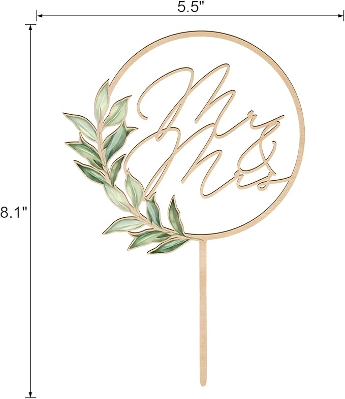 Mr & Mrs Cake Topper in Wood Greeny Wedding Cake Topper Decoration