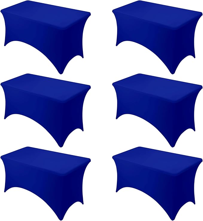 6-Pack Premium Royal Blue Spandex Tablecloths for 4ft Rectangle Tables, Stain & Wrinkle-Resistant, Washable Stretch Polyester Fitted Table Cover for Weddings, Banquets, Trade Shows Events